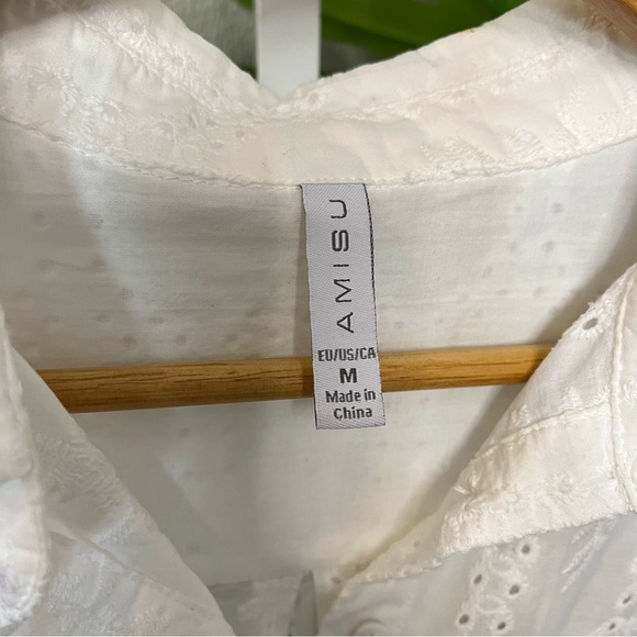 🤍 White Eyelet Embroidered Button-Up Blouse Sz M | 100% Cotton | AMISU - Picture 3 of 9